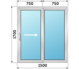 Полуторная дверь остекленная Alumil 1500x1700