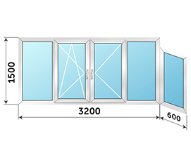 Алюминиевое балконное окно Provedal 3800x1500